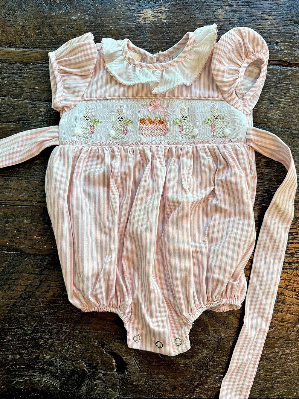 Lulu Bebe Pink Stripe Embroidered Romper Baby 3M